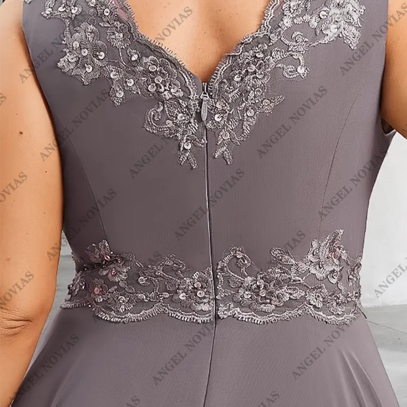 Personalizado duas peças a linha casamento convidado mãe da noiva vestidos vestido formal decote em v chiffon comprimento do chá com apliques