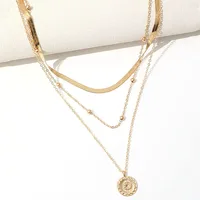 Chaîne serpent plate à la mode avec pendentif disque de pièce de monnaie à trois couches, collier pour femmes, accessoires de bijoux 6