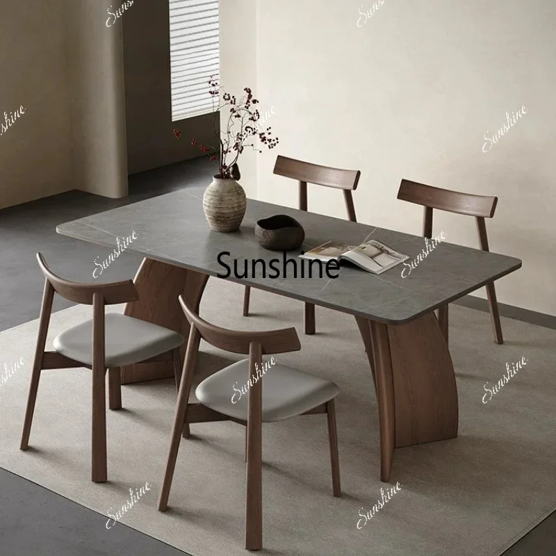 Solid wood rock slab dining table Modern simple dining table Italian rectangular dining tableTJ