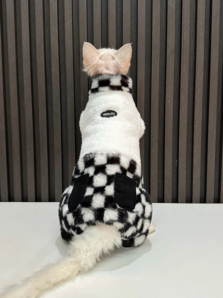 Fashion Warm Sphynx Cat Sweater Hairless Cat Clothes Thickening Soft Lamb Wool Plaid Dress for Devon Winter Outwear