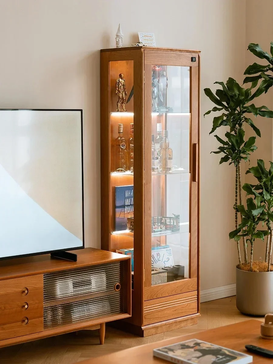 A  D96  Doll transparent glass dustproof display cabinet solid wood living room display storage wine cabinet