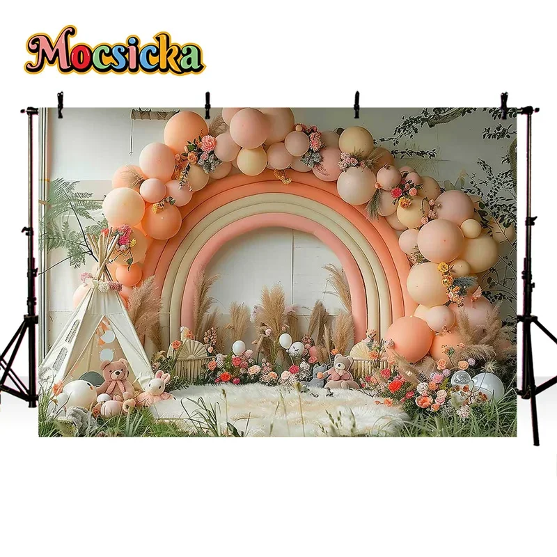 Mocsicka عرض الطفل التصوير خلفية لطيف الاطفال حفلة عيد ميلاد سعيد بالون خلفية كعكة سحق صور راية استوديو الدعائم #2