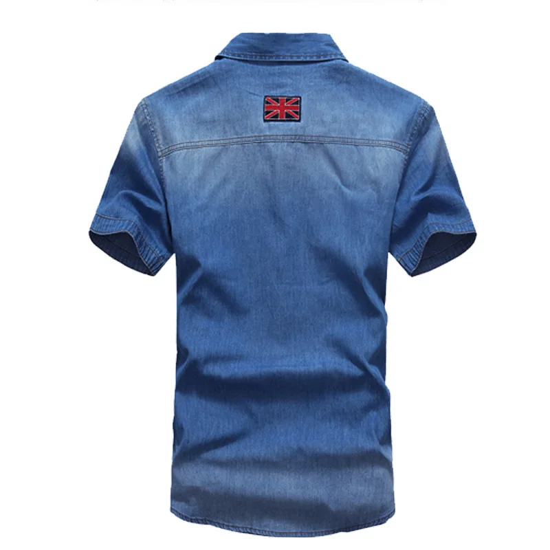 2021 Zomer Nieuw Heren Denim Shirt Vlag Shirt Heren Korte Mouwen Shirt