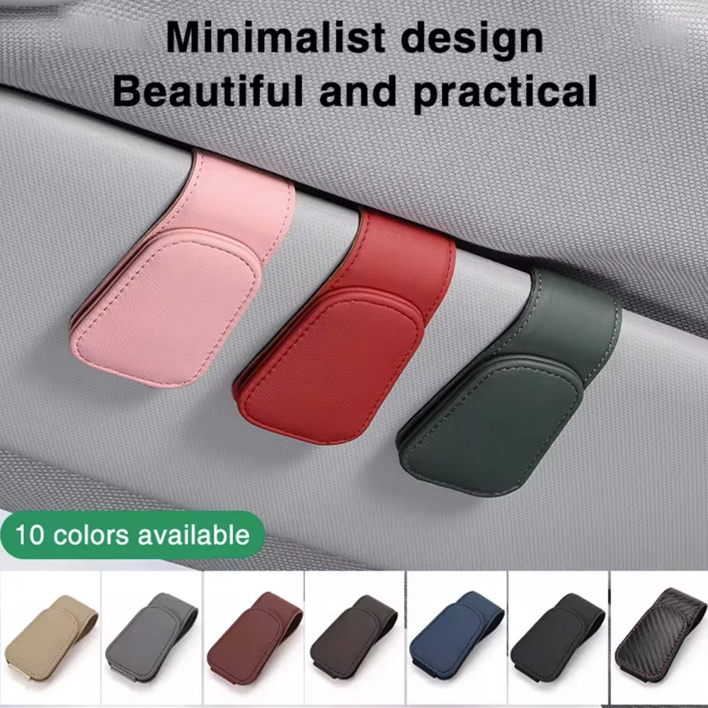 

Universal Sun Visor Clip Sunglasses Holder Car Glasses Mount Microsoft Leather Eyeglasses Hanger Ticket Clip PU Glasses Case