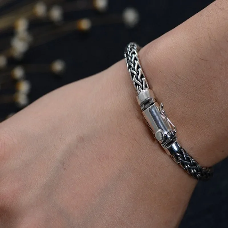 BOCAI New Pure S925 Sterling Silver Vintage Hand-Woven Twist Trendy Couple Personality Man Bracelet