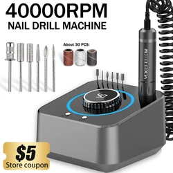 Broca elétrica para unhas, 40000rpm, máquina profissional de manicure com motor sem escova, conjunto de lixadeira para salão de beleza, equipamento polidor