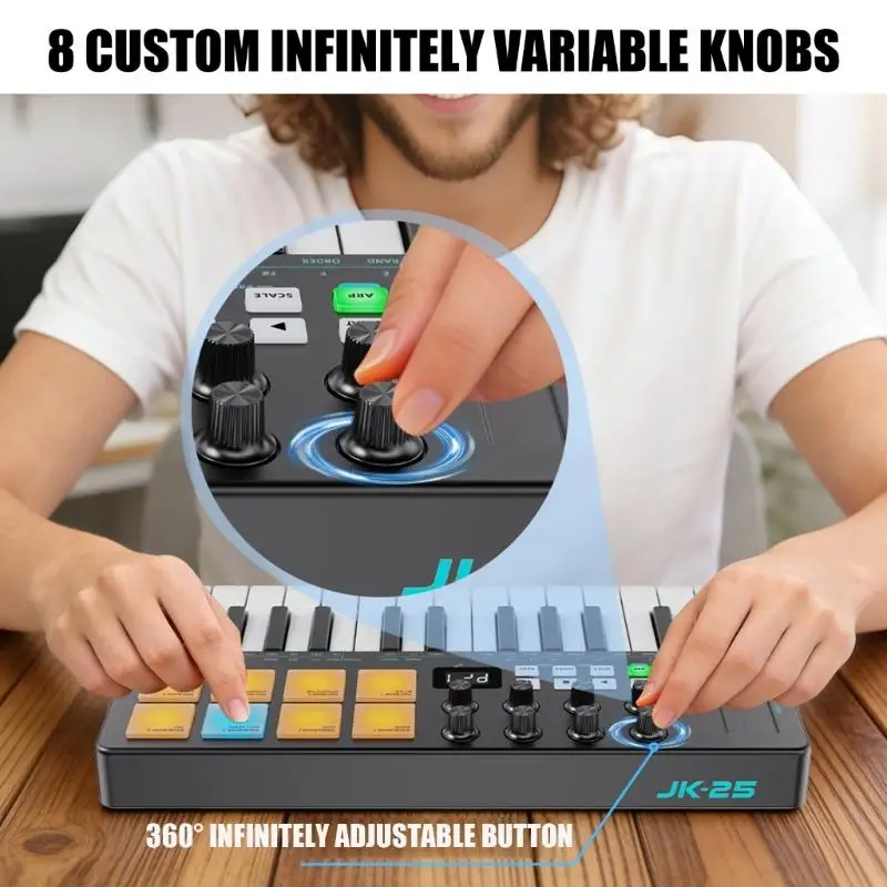 U2JB Practical 25 Note USB MIDI Keyboard Music Controller ABS Construction Easy Setups Suitable for Producers Music Creation