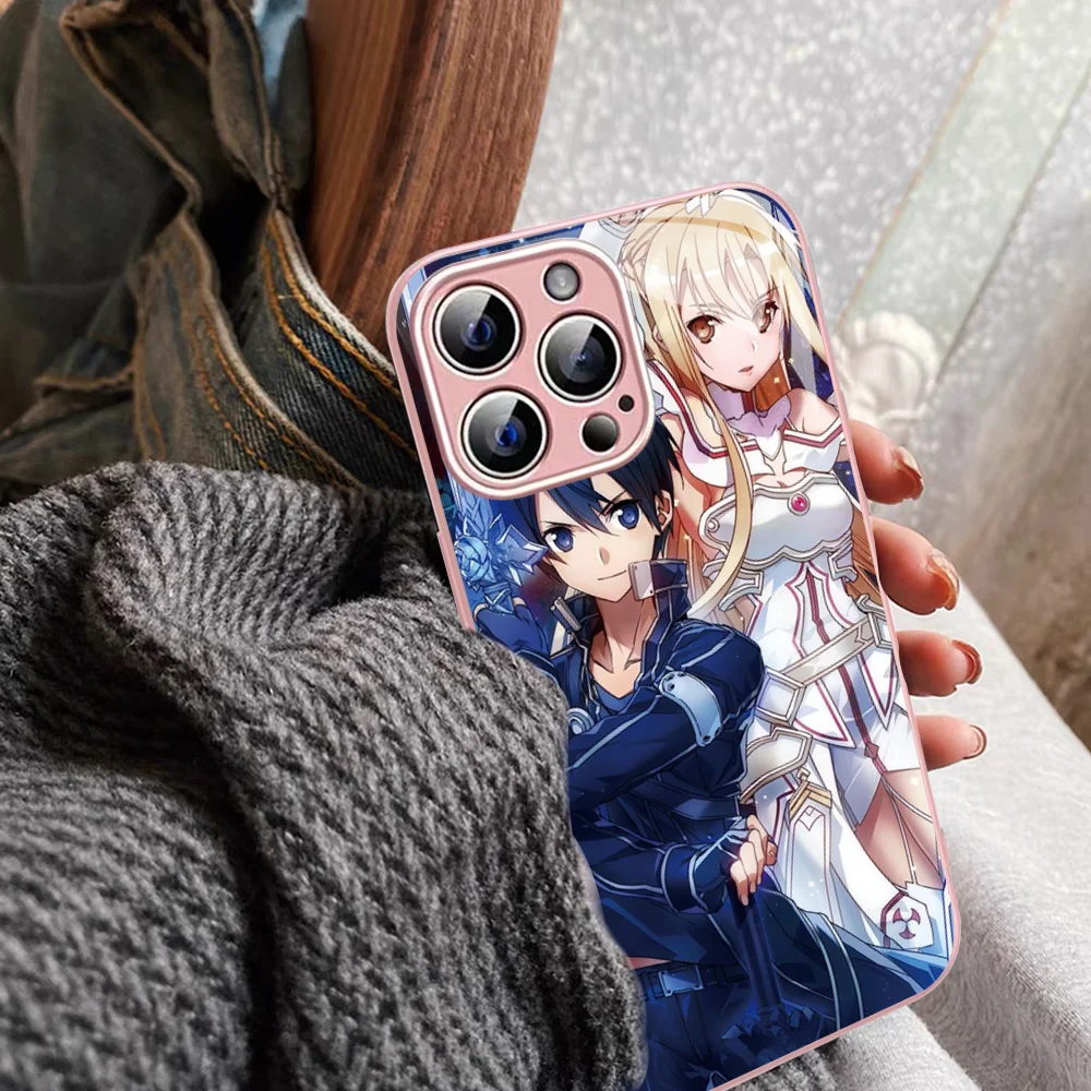 Sword Art Online Kirito And Asuna Phone Case Tempered Glass For Iphone 14 13 12 11 Pro Mini XS MAX 14Plus X XS XR Cover