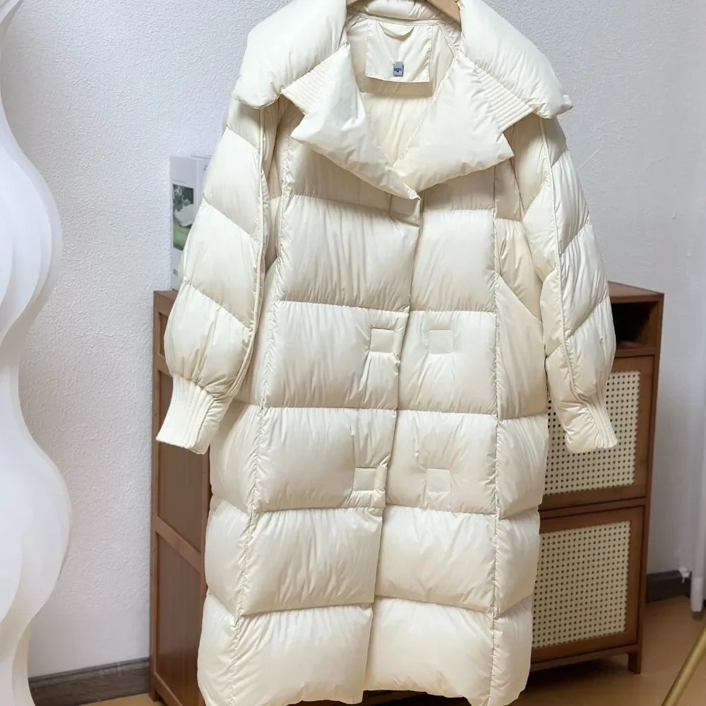 Over The Knee Fluffy Puffer Jacket Women Thickened Warm Loose Casual Goose Down Coat Waterproof Parka 2024 Newest Winter