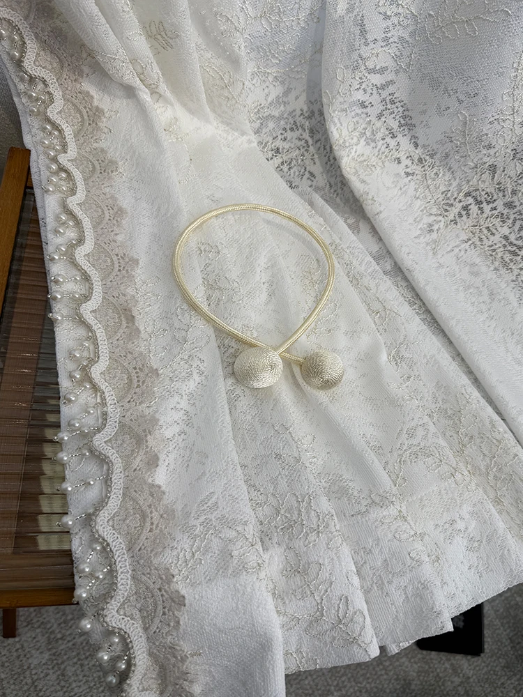 American Light Luxury Cream Lily of The Valley Chenille Luxurious French Style Curtains for Living Dining Room Bedroom Blackout