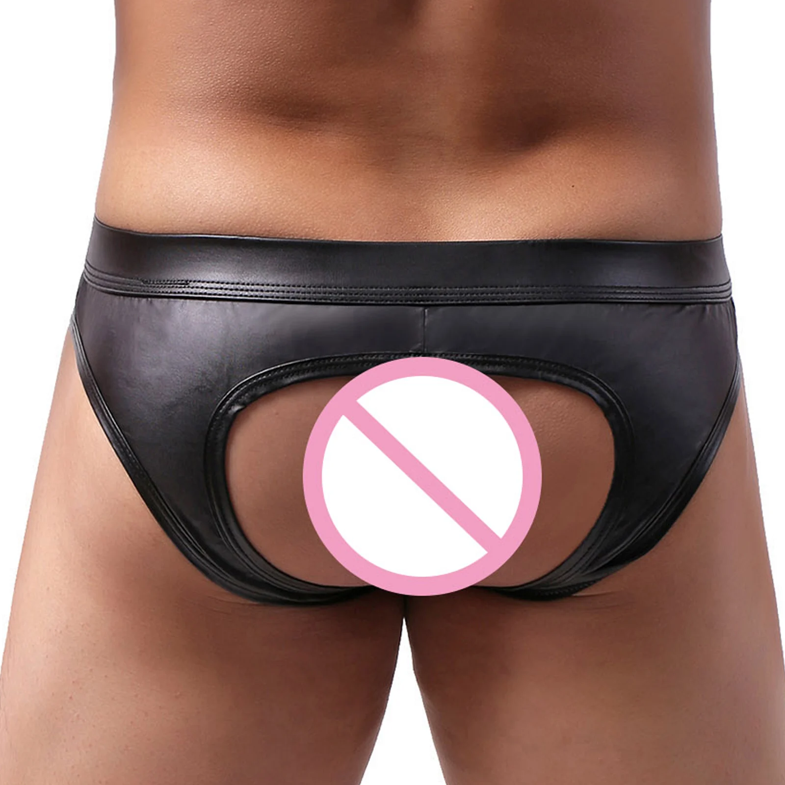 CLEVER-MENMODE Men\'s Briefs Faux Leather Jockstrap Sexy Underwear Men Hollow Backless Penis Pouch Panties Low Waist Underpants