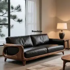 New Chinese walnut light luxury modern living room high-end leather art reception sofa