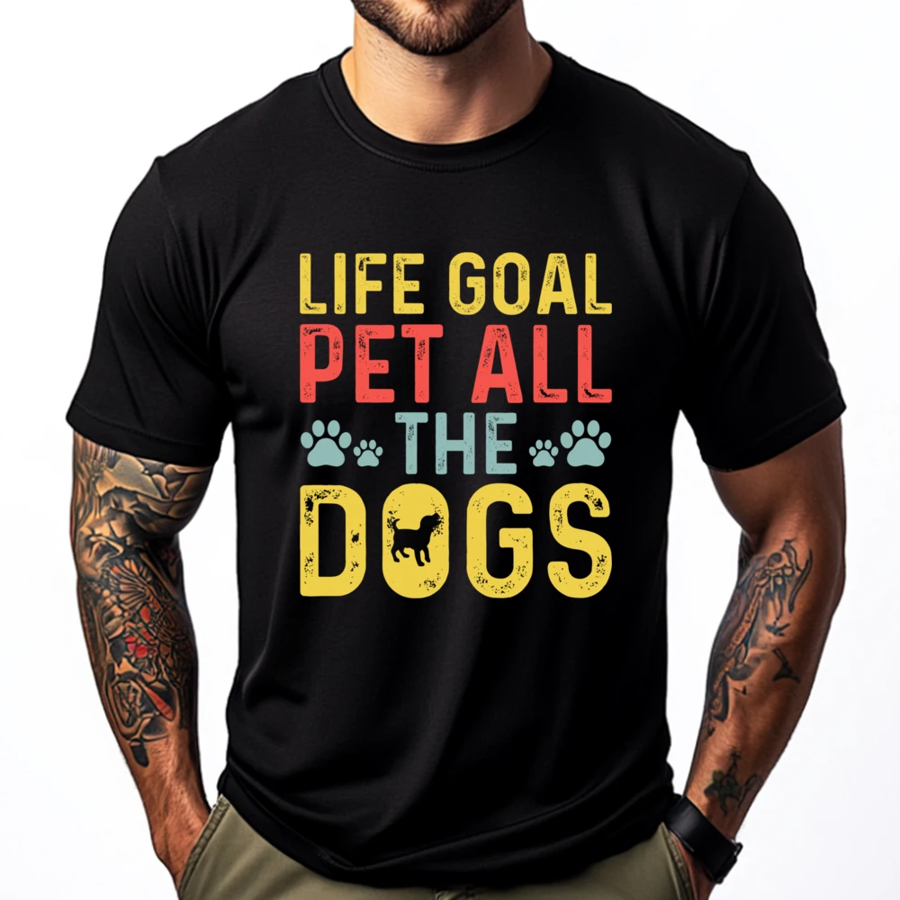 

Life Goal Pet All The Dogs Винтажная футболка для мужчин, Новый год 2025 года, топы и футболки, свободные футболки на день национального флага
