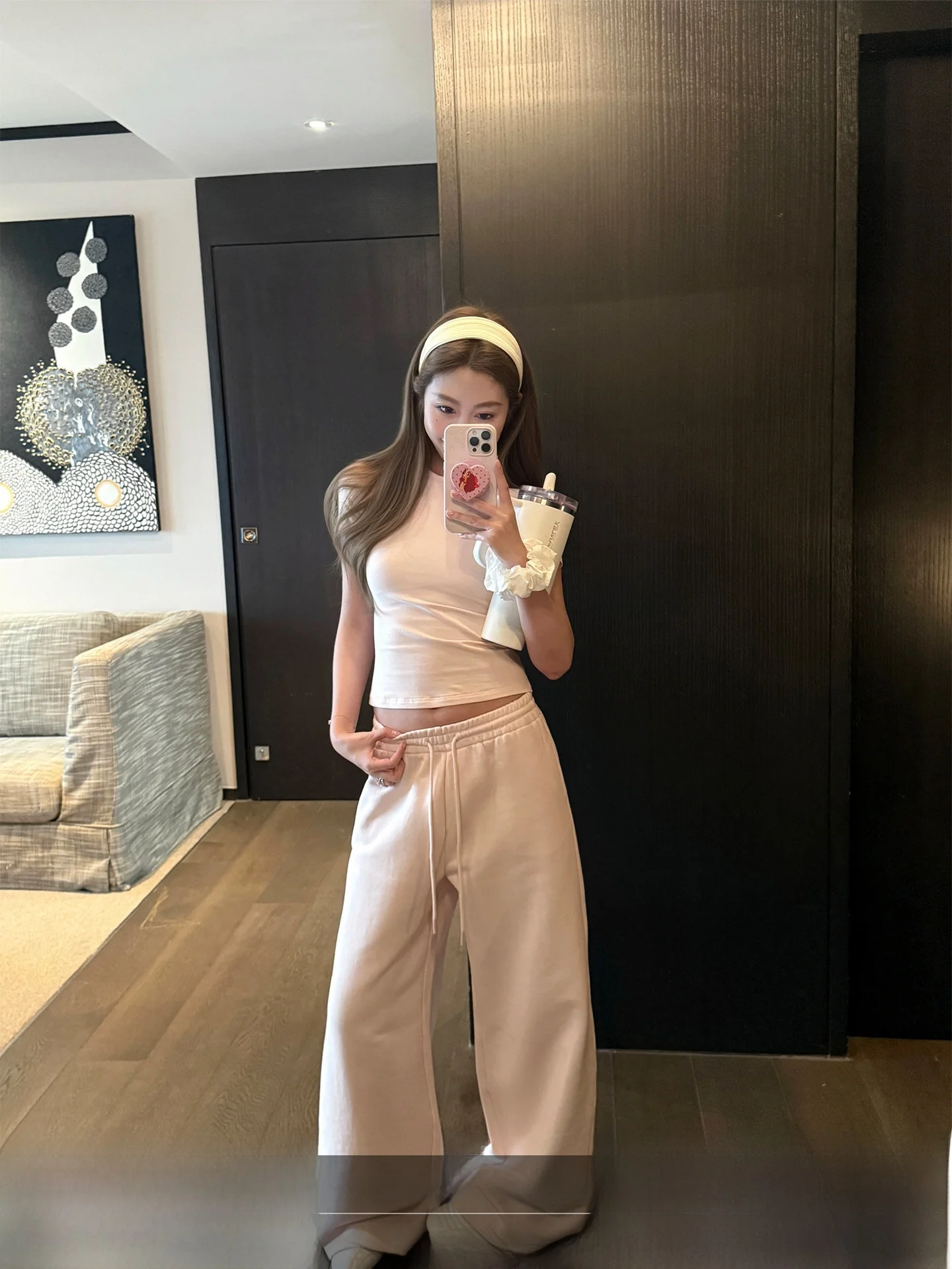 

4PRIL Women's Multi-Color Wide Leg Pants Spring Summer Casual Loose Versatile Trousers with Rope Natural Waist Cotton