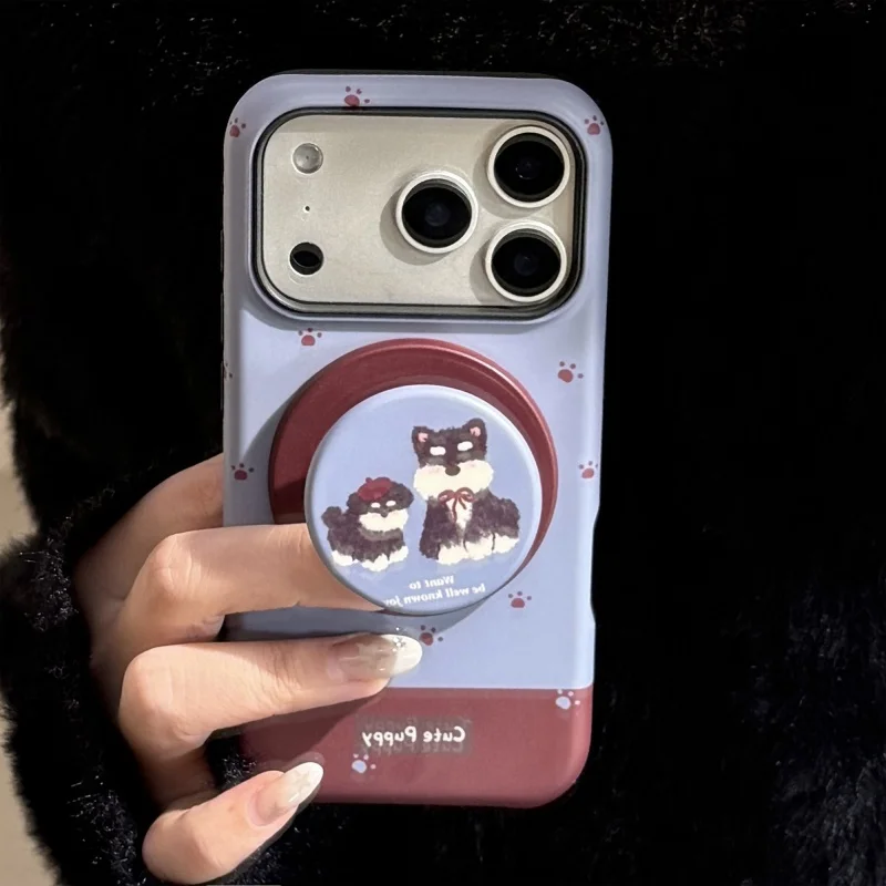 Корейский милый мультяшный щенок для телефона Magsafe, магнитная подставка Griptok для IPhone 17, забавный складной чехол для беспроводной зарядки, держатель