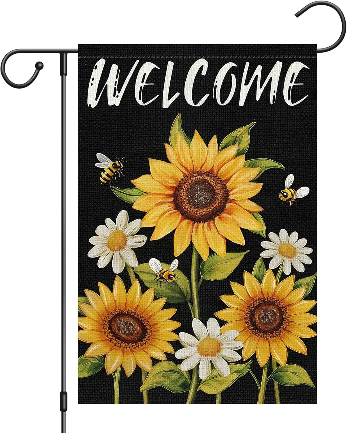 Heyfibro Spring Summer Welcome Garden Flag 12x18 Double Sided Burlap, Bee & Daisy Sunflower Yard Banner for Rustic Seaso LLX PPM