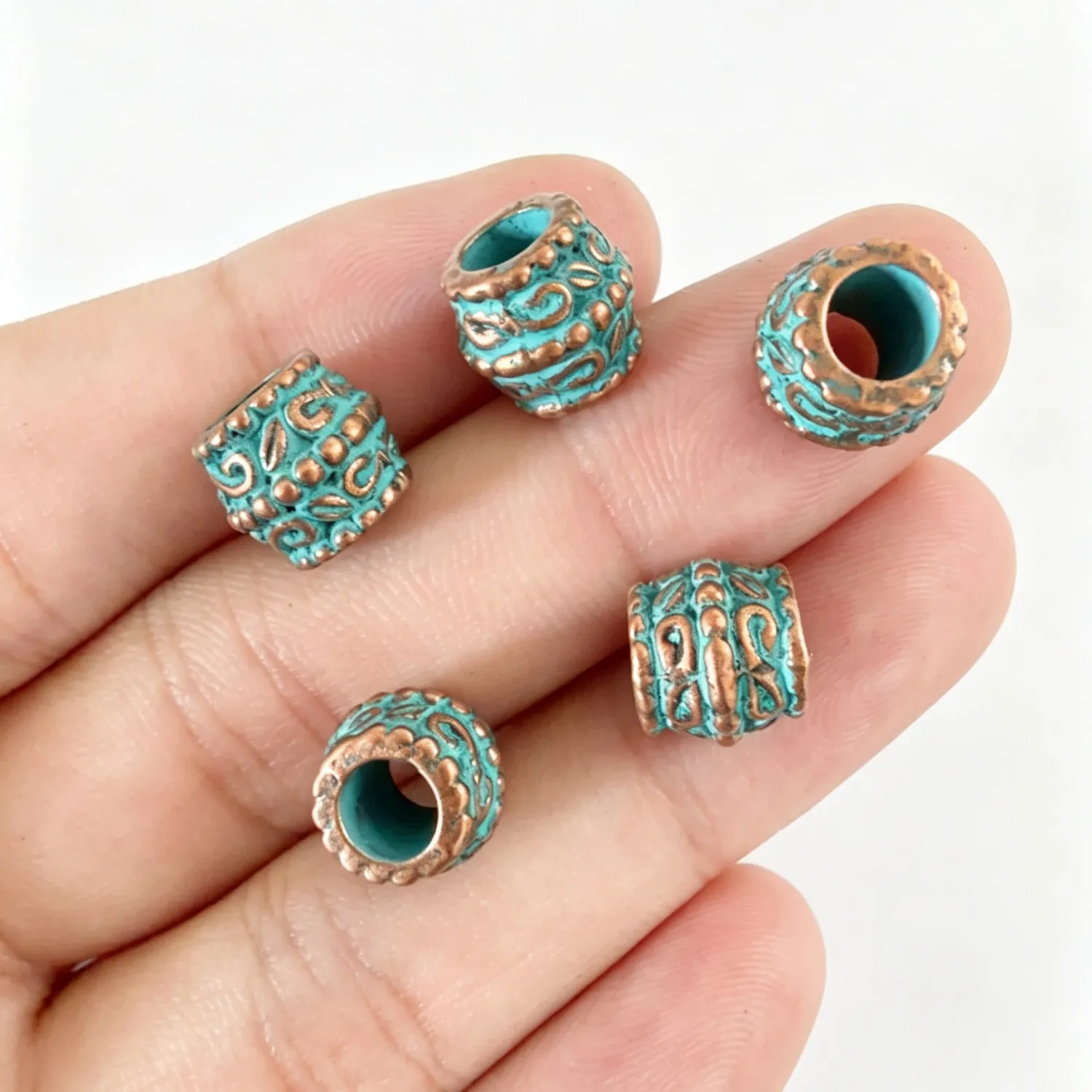 10Pcs 10×8.5mm Zinc Alloy Antique Red Copper with Blue Wash Cylindrical Hollow Tube Spacer Beads DIY Jewelry Accessories H5297
