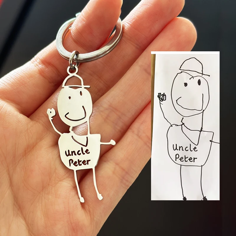 Custom Kids' Drawing Keychain Children Artwork Painting Personalized Keyring Stainless Steel Jewelry Kids Birthday Gifts