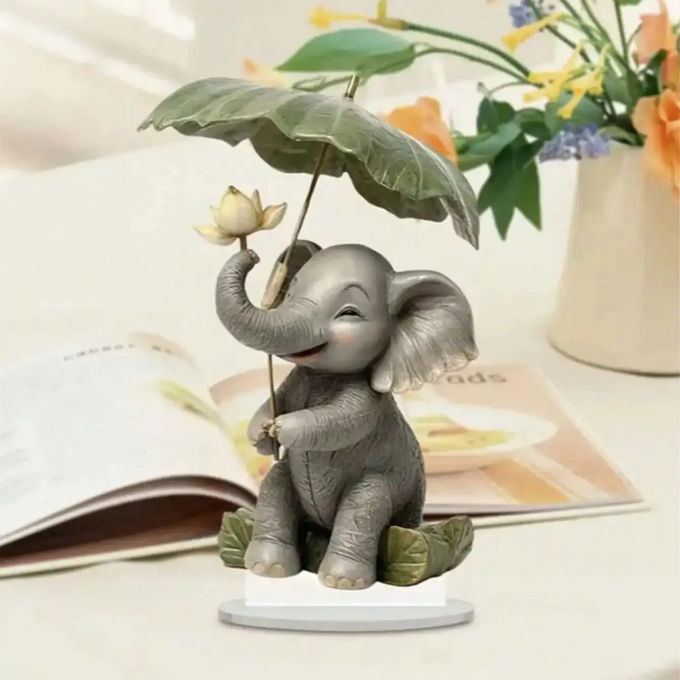 1pcs Bohemian style elephant decoration ornament, paired with lotus leaf umbrella, cute home decoration, bedroom decoration,