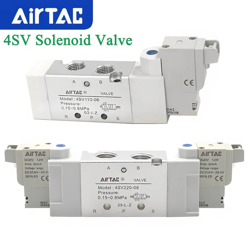 AirTAC New Original 4SV Solenoid Valve 4SV110/210/320C-M5/06/08/10 DC24V 12V AC220V 5/3 5/2Way Control Valve Replace 5V Series