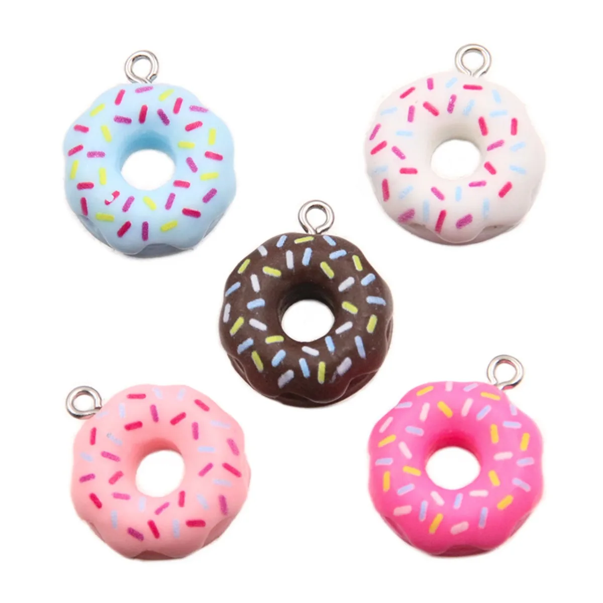 10/12pcs 18*21mm Donut Resin Beads, Multicolor Sprinkles Donut Pendants, Whimsical Food Charms for Crafting & Scrapbooking
