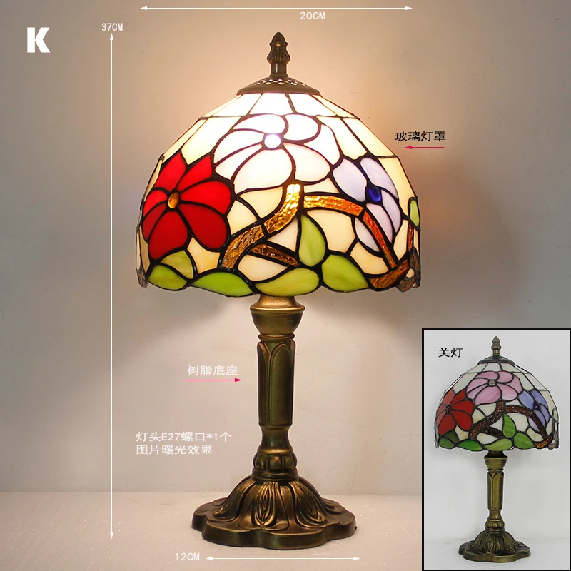 Klassieke kleurrijke tafellamp van gebrandschilderd glas E27 Vintage barokke mediterrane stijllamp voor slaapkamer, nachtkastje, bar, huisverlichting