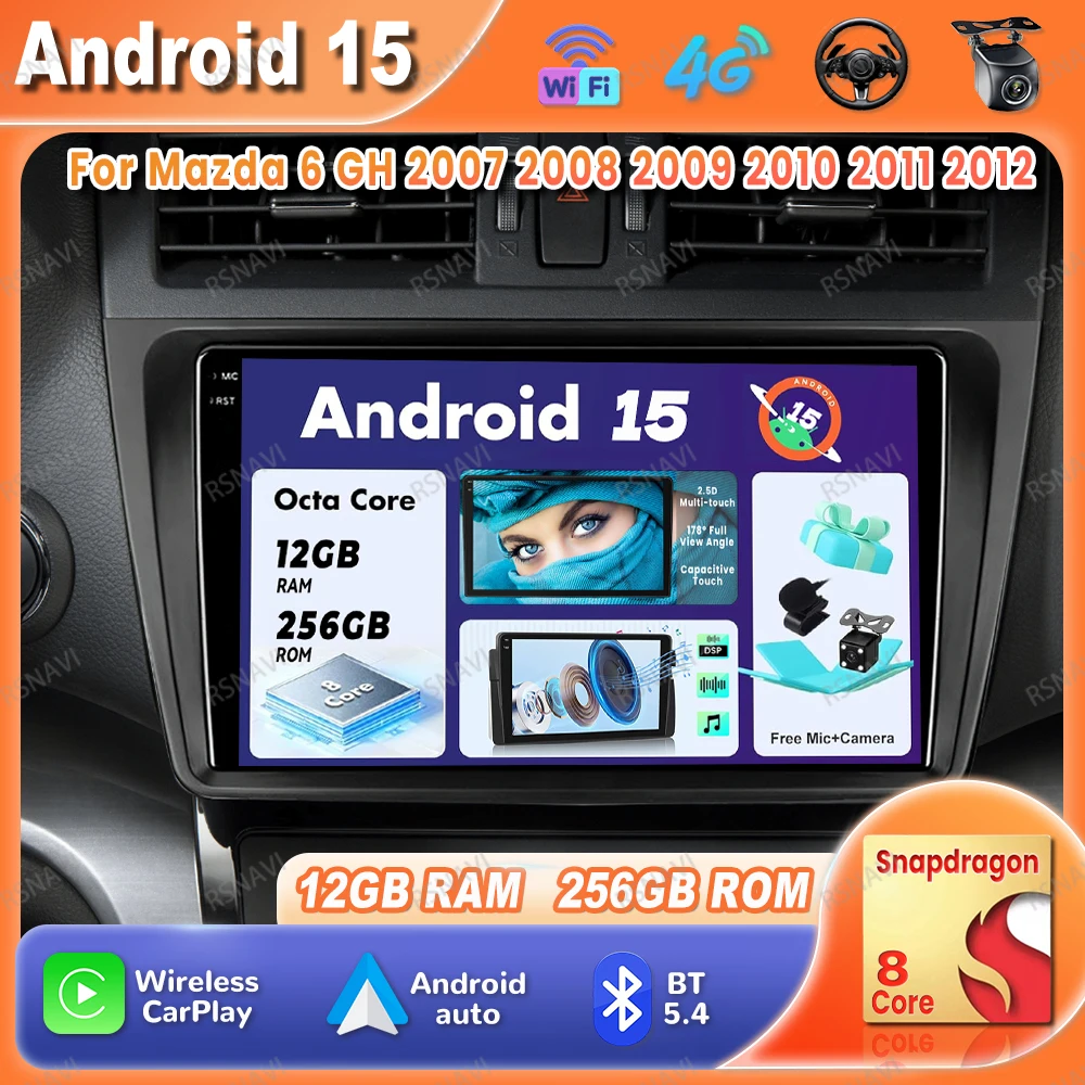 

Car Radio Android 15 For Mazda 6 GH 2007 2008 2009 2010 2011 2012 Stereo BT Navigation Multimedia DVD Qualcomm 4G LTE Autoradio