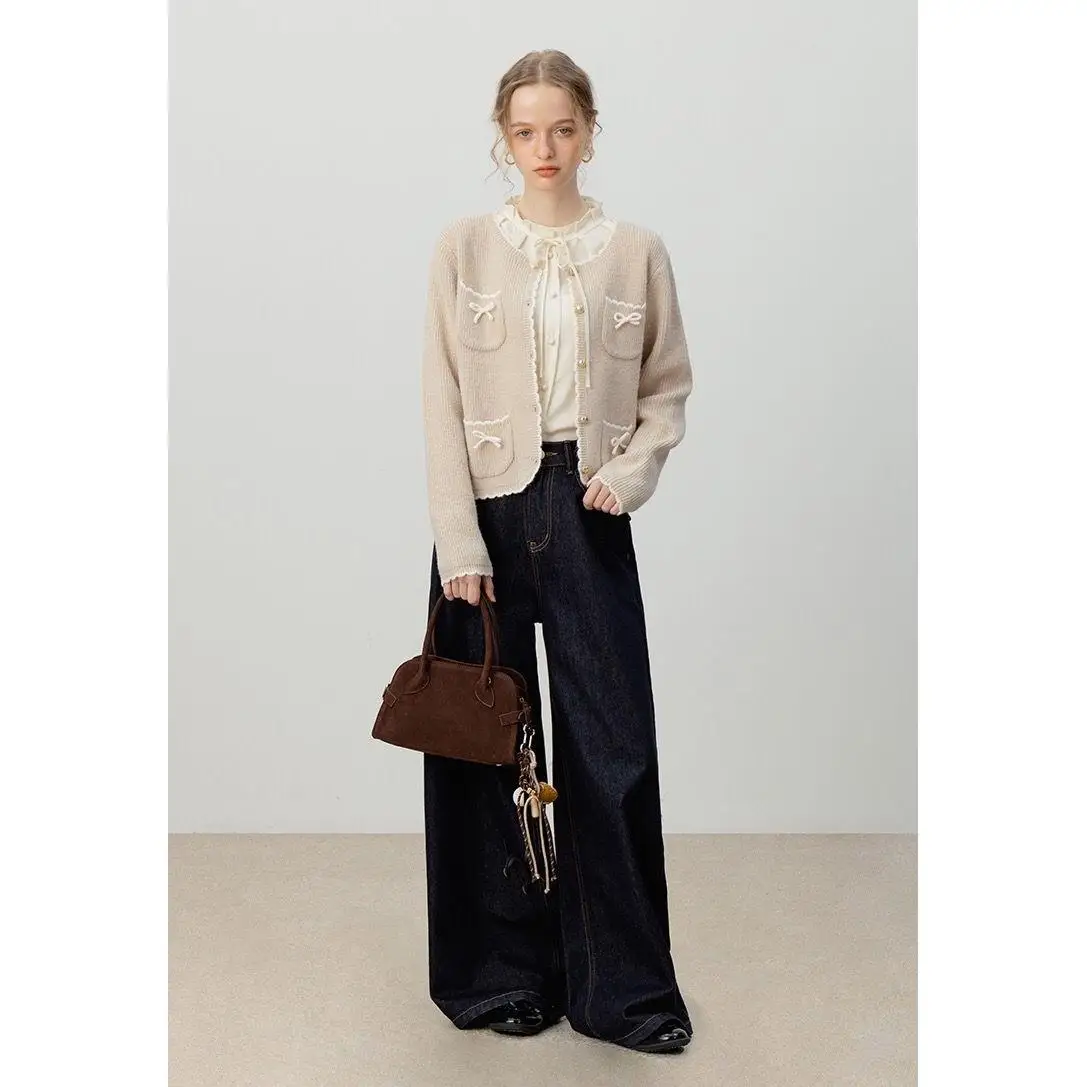 

Нежно-розовый вязаный кардиган с рюшами и узлами, свободный крой, уличный стиль, теплый зимний модный женский свитер-топ