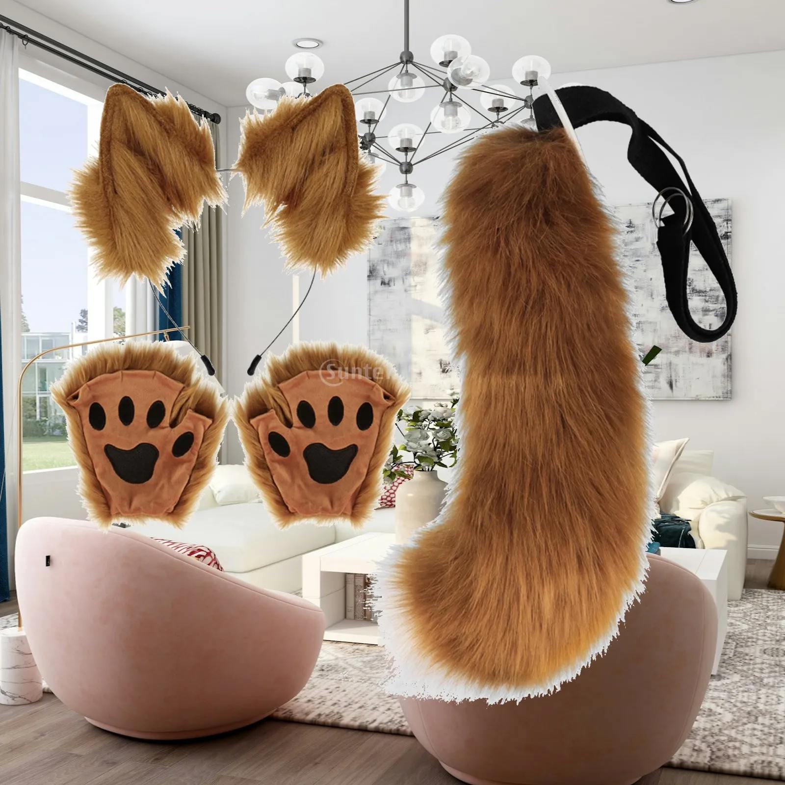 Animal Ears and Tail Costume Set Soft Animal Ears and Tail Set Universal Size High-Quality for Cosplayers, Halloween