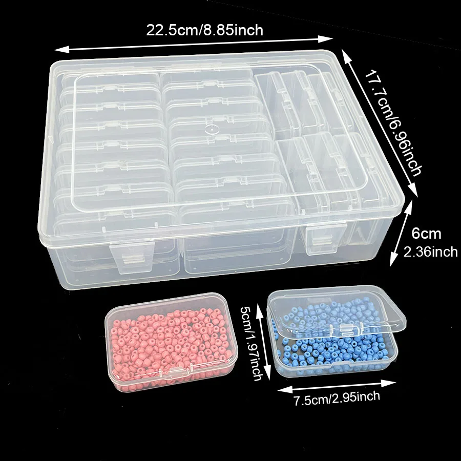 22-cell detachable PP transparent plastic storage box Jewelry tools plastic box DIY beaded nail nail box