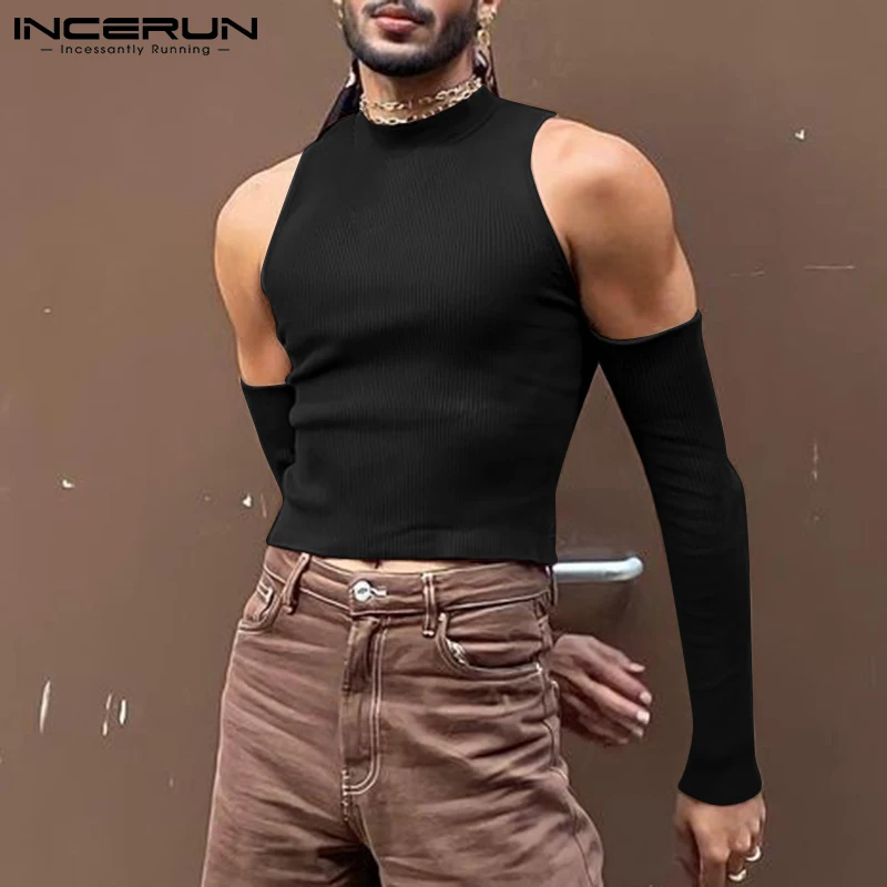 Party Nightclub Style New Men Sexy Leisure Camiseta Solid All-match Fashionable Strapless Hollow Out Long-sleeved T-shirts S-5XL