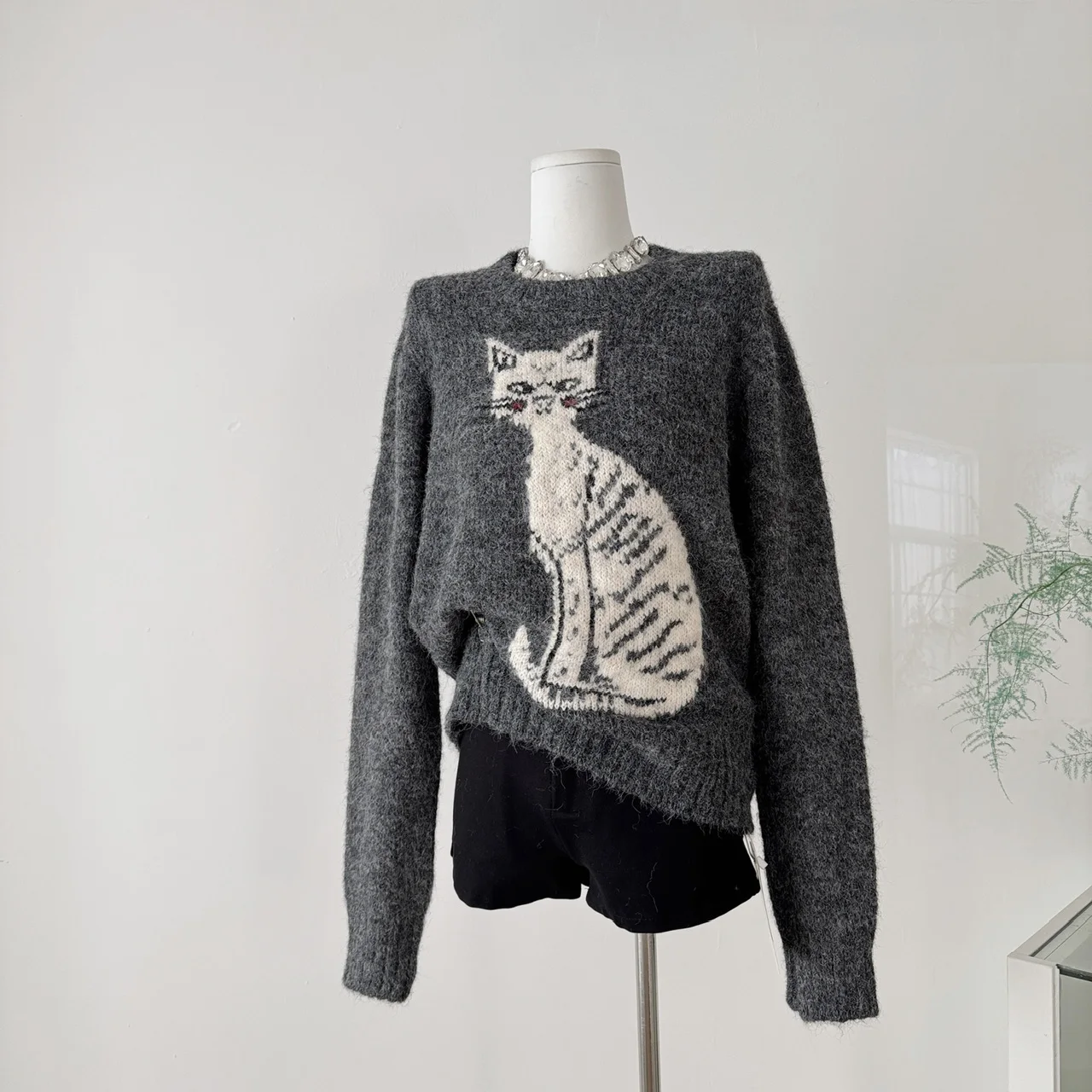 

Vintage Knitted Jacquard Sweater Women 2025 Autumn Winter Fashion Loose Pullovers Lazy Style Round Neck Sweater Tops F360