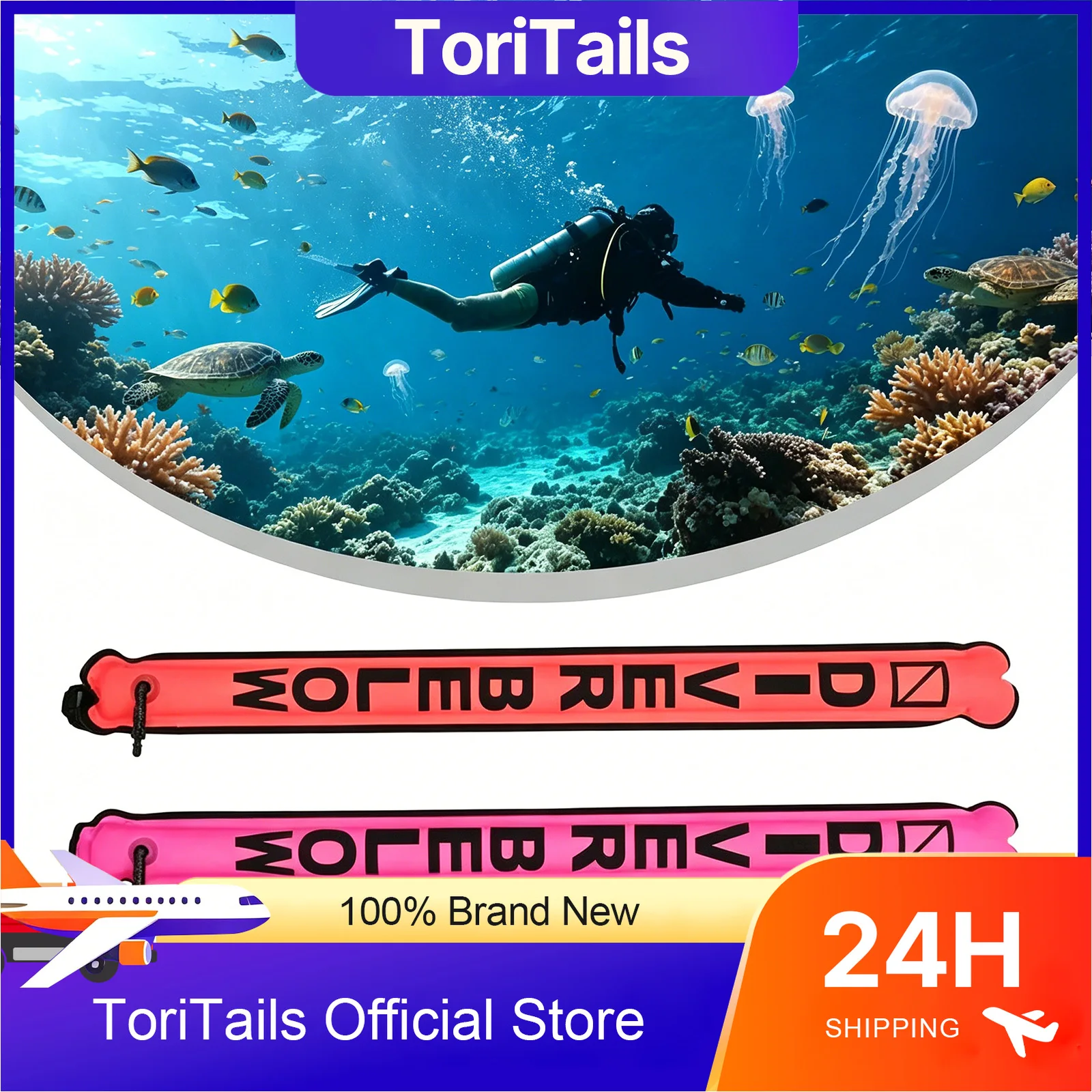 Surface Marker Buoy Scuba Diving with Rotatable Hook Sausage Signal Tube SMB Inflatable Nozzle Floating Accessory