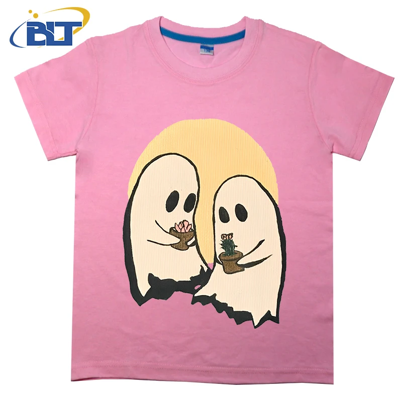 Two Ghosts Printed Children's T-shirt Summer Cotton Short Sleeve Casual Tops Suitable for Boys and Girls