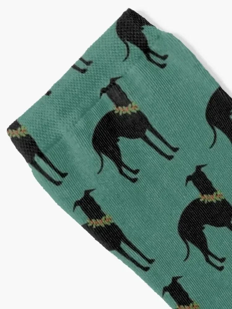 Italian Greyhound with festive holly collar Holiday design Socks cycling Hiking boots anti slip football Men's Socks Women's