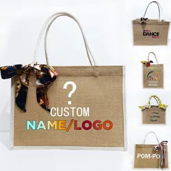 Custom Tote Bag Gifts For Women Wholesale Personalized Burlap Custom Name Logo Beach Wedding Jute Bag Shopping Handbag