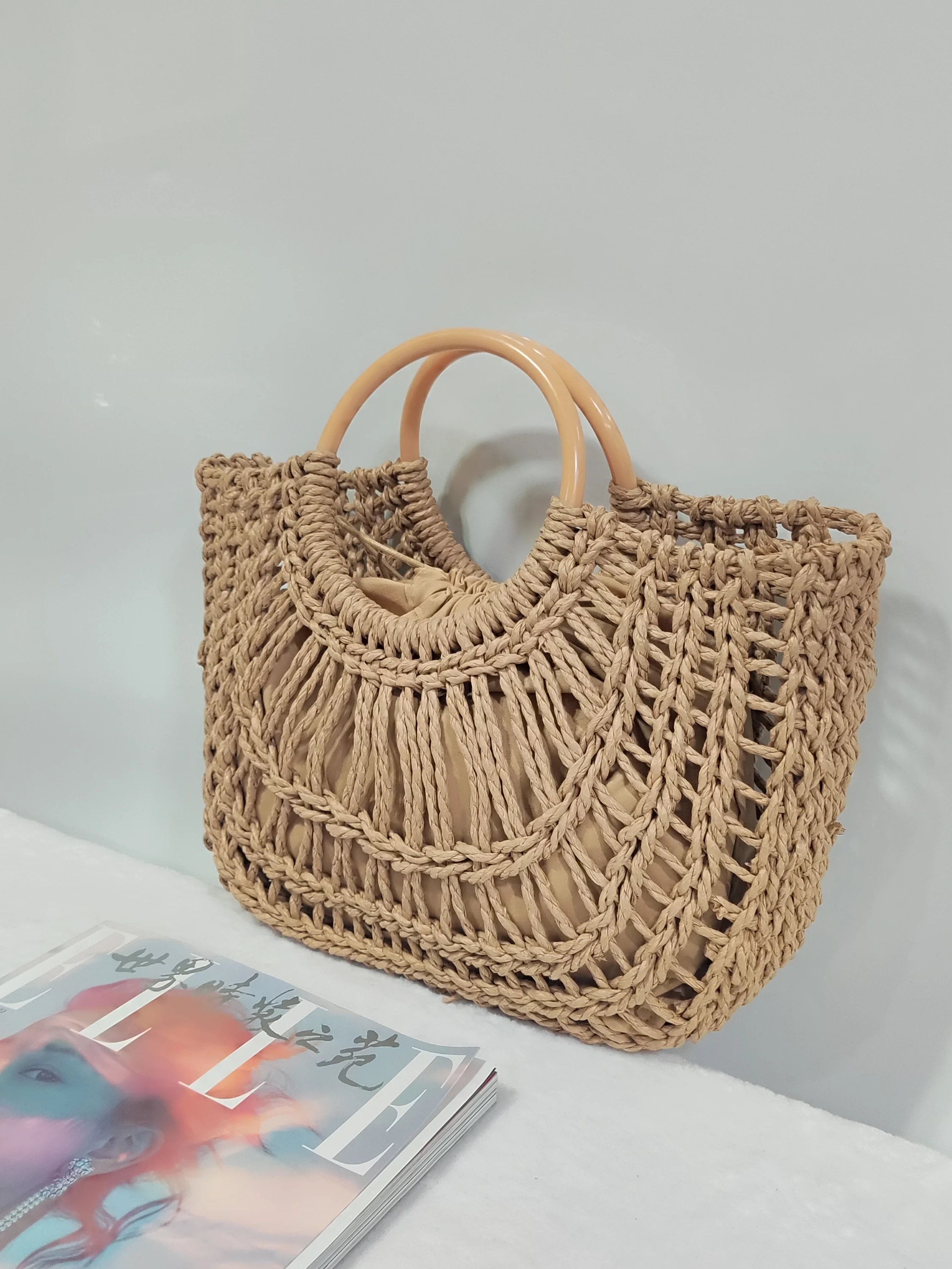 

Rattan Woven Handbag Beach Vaion oulder Crossbody Bag Hollow out Inner ket Tote Bag Vegetable Basket Women 2025