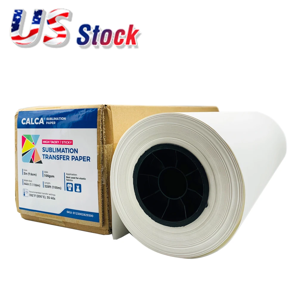 

US Stock Calca 100gsm 44in x 328ft High Tacky Sticky Apparel Sublimation Transfer Paper Roll Prevents Ghosting Wholesale