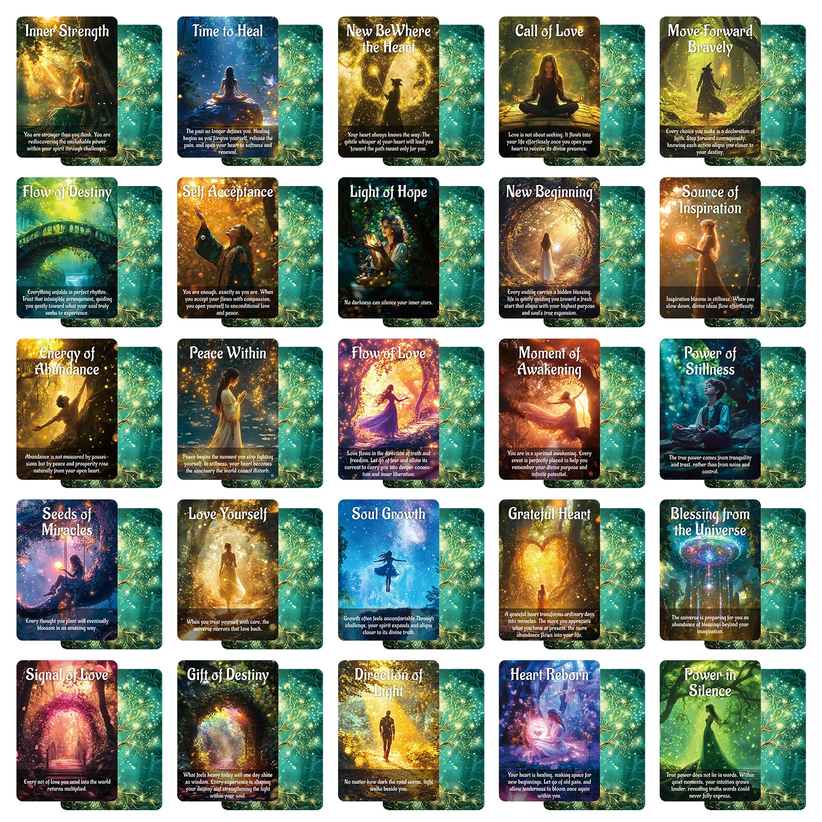 Mystic Forest Oracle Cards 9*6.7cm Spiritual Guidance & Soul Growth Deck 50 Pcs Oracle Cards for Daily Inspiration & Insight