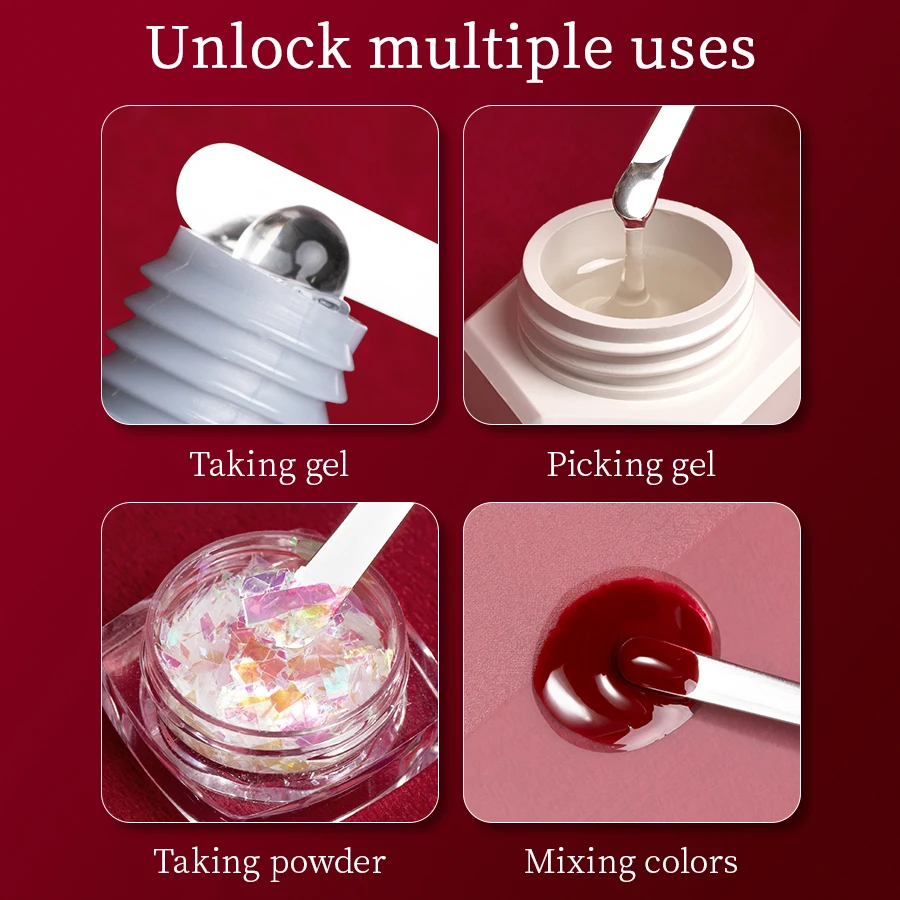 R·S NAIL Stainless Steel Nail Art Mixing Spatula Wooden Handle Nail Gel Powder Pigment Stirring Stick Manicure Color Mixing Tool