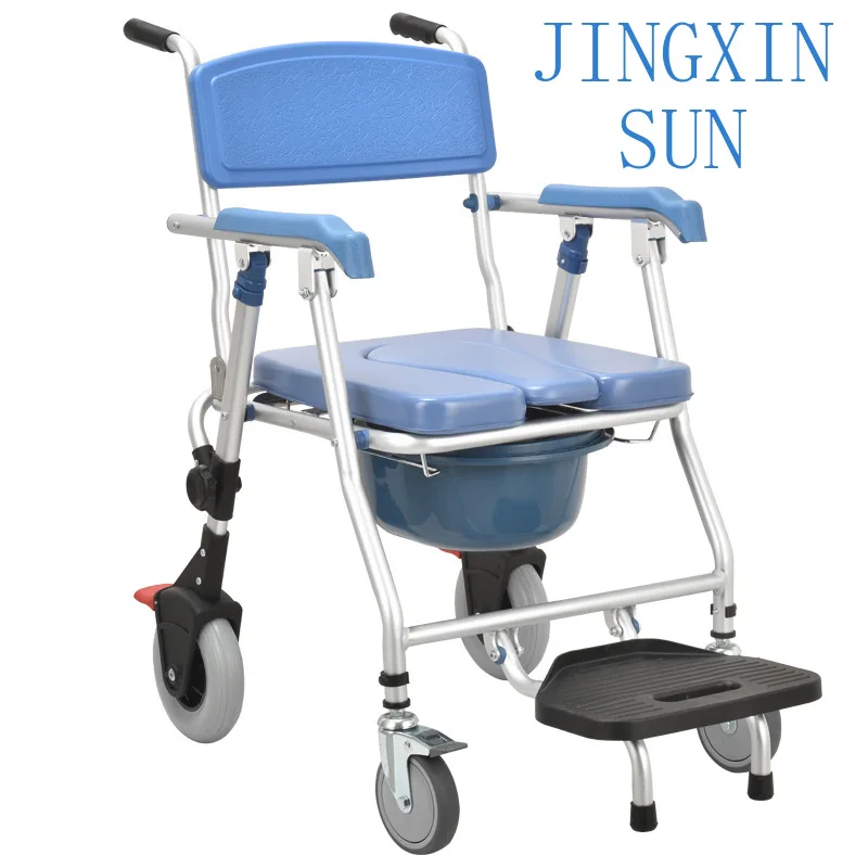 Hot Selling Easy Folding Portable Four Wheels Toilet Chair With Brakes for Elderly