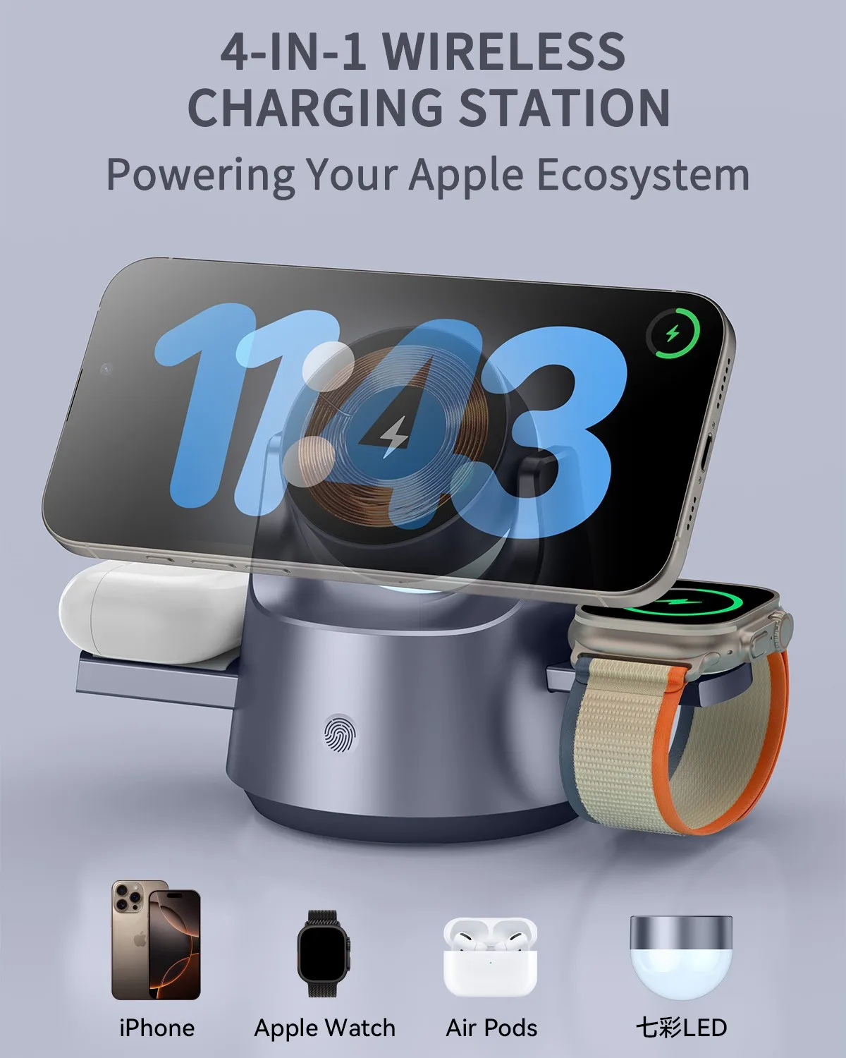 جديد 4 في 1 15 واط شاحن لاسلكي شاحن مغناطيسي وضع الضوء الليلي ساعة الهاتف الخليوي سماعة شاحن مغناطيسي لاسلكي #5