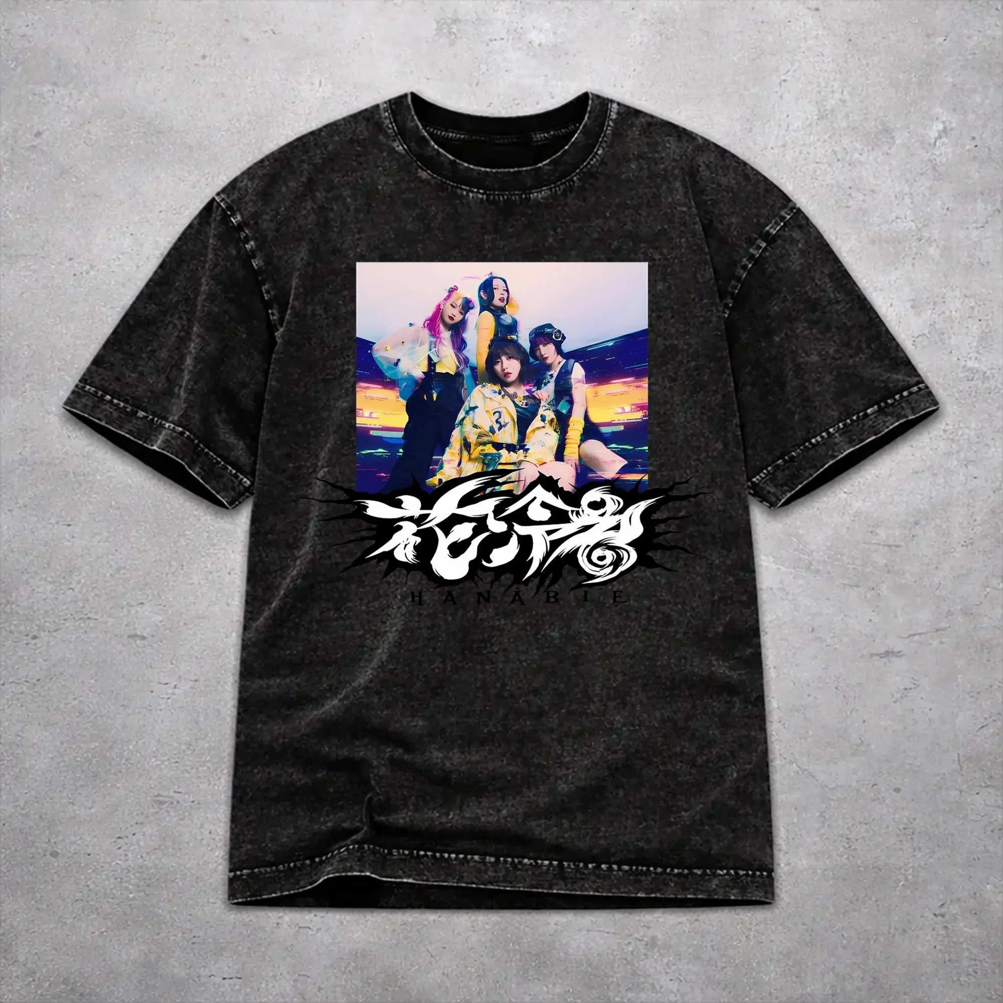 Hanabie Band  T Shirt Vintage Washed Style For Men Women 100% Cotton Tee Shirts Clothing