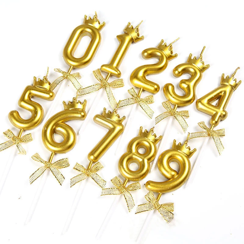 0-9 Number Birthday Cake Candles Golden Crown Candles Dessert Decoration Birthday Party Cake Digital Candles Accessories