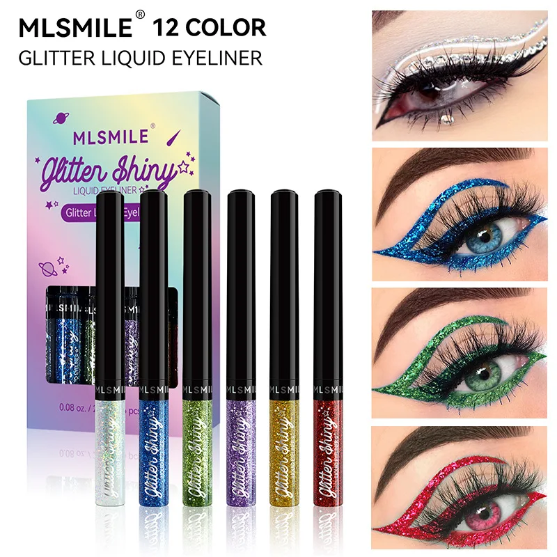 MLSMILE 6 pcs Pearl Liquid Eyeliner Flash Color Glitter Eyeshadow Long-lasting Waterproof Non-Smudgy Eyeliner Set