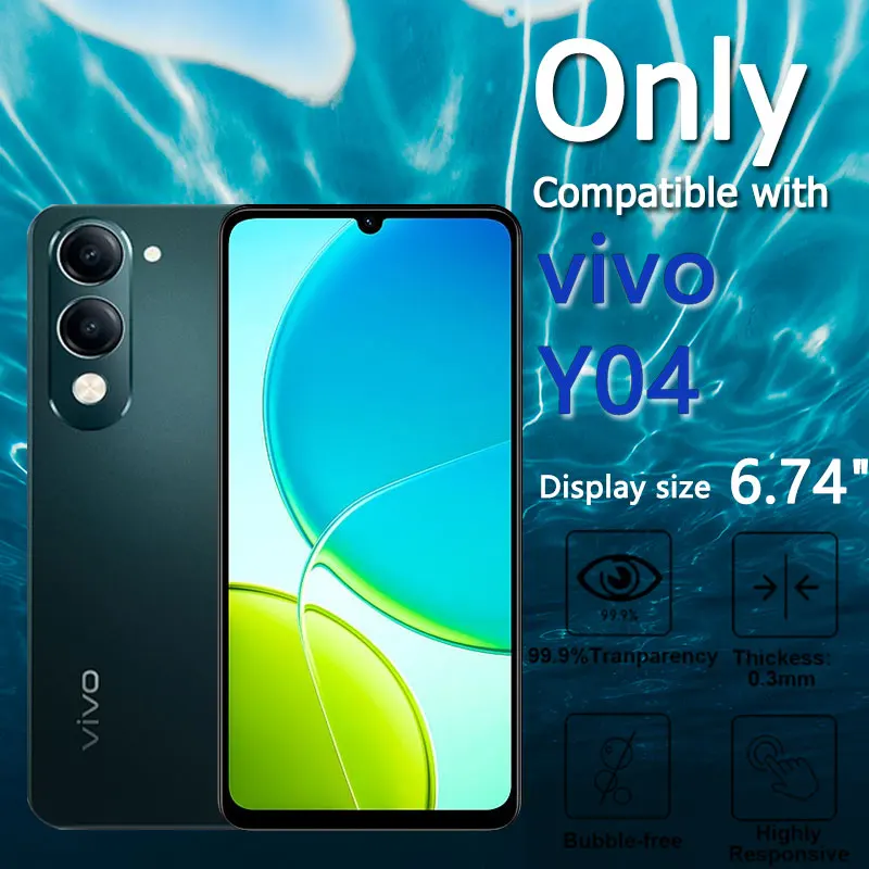 1-4 قطعة HD واقيات الشاشة ل vivo Y04 Y 04 6.74 "الزجاج المقسى الكريستال عالية الألومنيوم المضادة للخدش بصمة صديقة #6