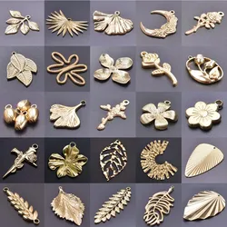 Real Gold Plated Stainless Steel Plant Charms For Jewelry Making Supplies Rose Plum Blossom Leaves 5pcs/Lot Pendant DIY Pendant