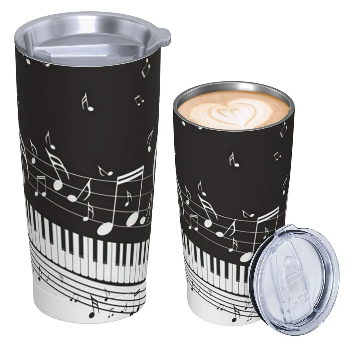 Golden Musical Notes Piano Keyboard Stainless Steel Tumbler Vacuum Insulated Mugs Thermal Cold Cup Straw With Lid 20oz