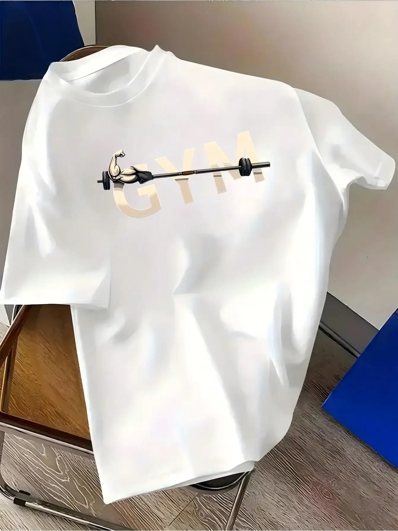Funny GYM Graphic T-Shirt Men Bodybuilding Muscle Print Short Sleeve Summer Loose Tops Casual Fitness Workout Streetwear Tee