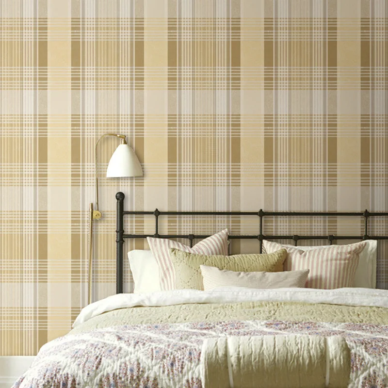 

England Vintage Plaid Wallpaper Living Room Bedroom Bedside Sofa Background Lattice Wall Paper Papel De Parede Khaki